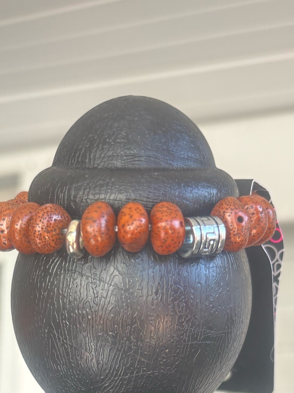 paparazzi Orange rust Speckled Bead Stretch Bracelet with Silver Accents